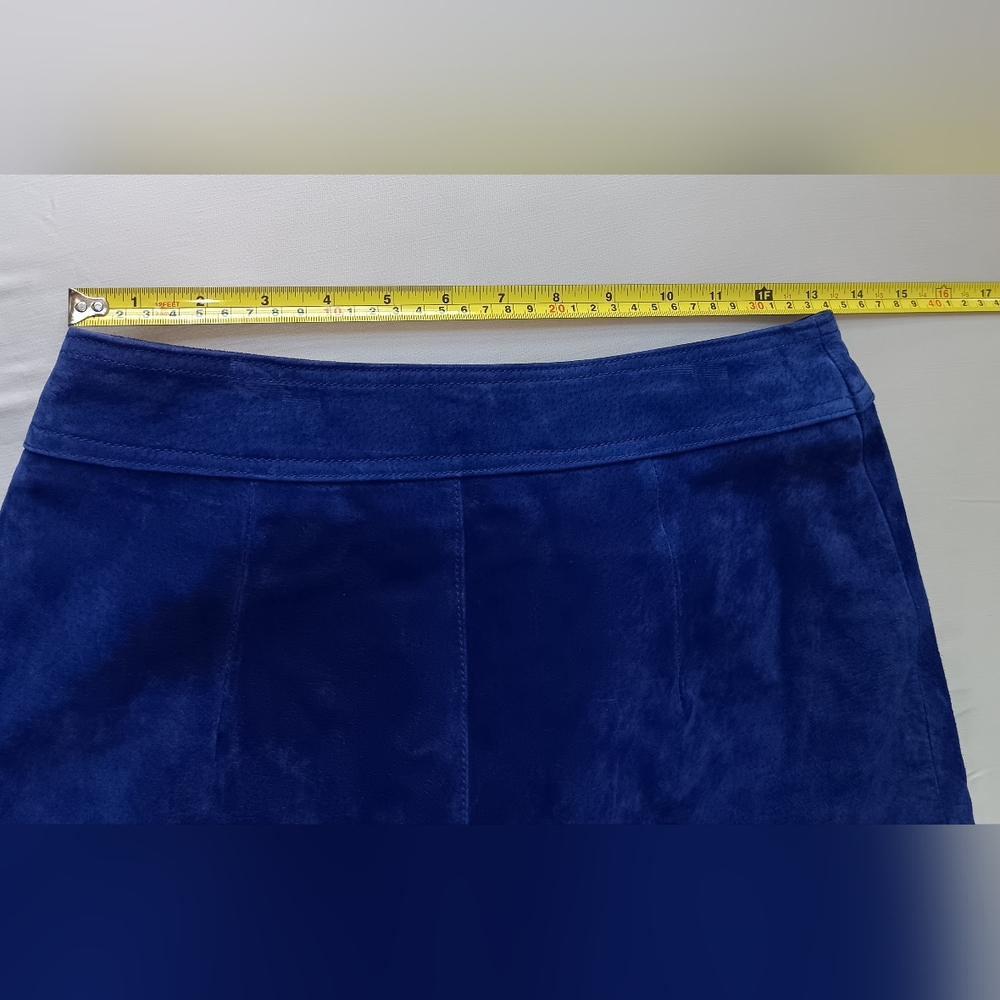Anthropologie Blue 100% Suede Leather A-Line Button Down Skirt - Picture 11 of 11